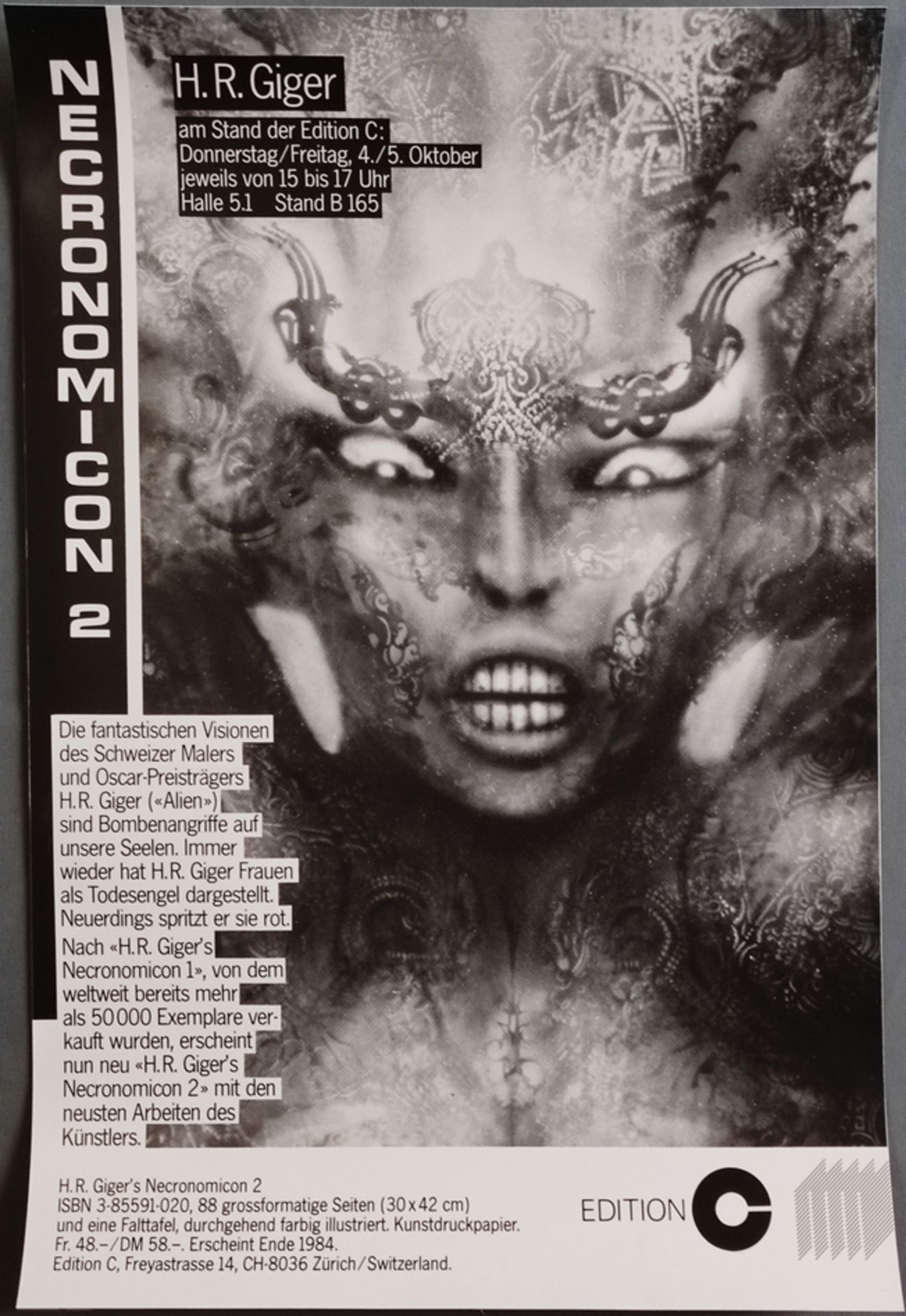 Giger, H.R. (1940 Chur - 2014 Zurich) "Advertising poster Necronomicon 2", poster for new book with