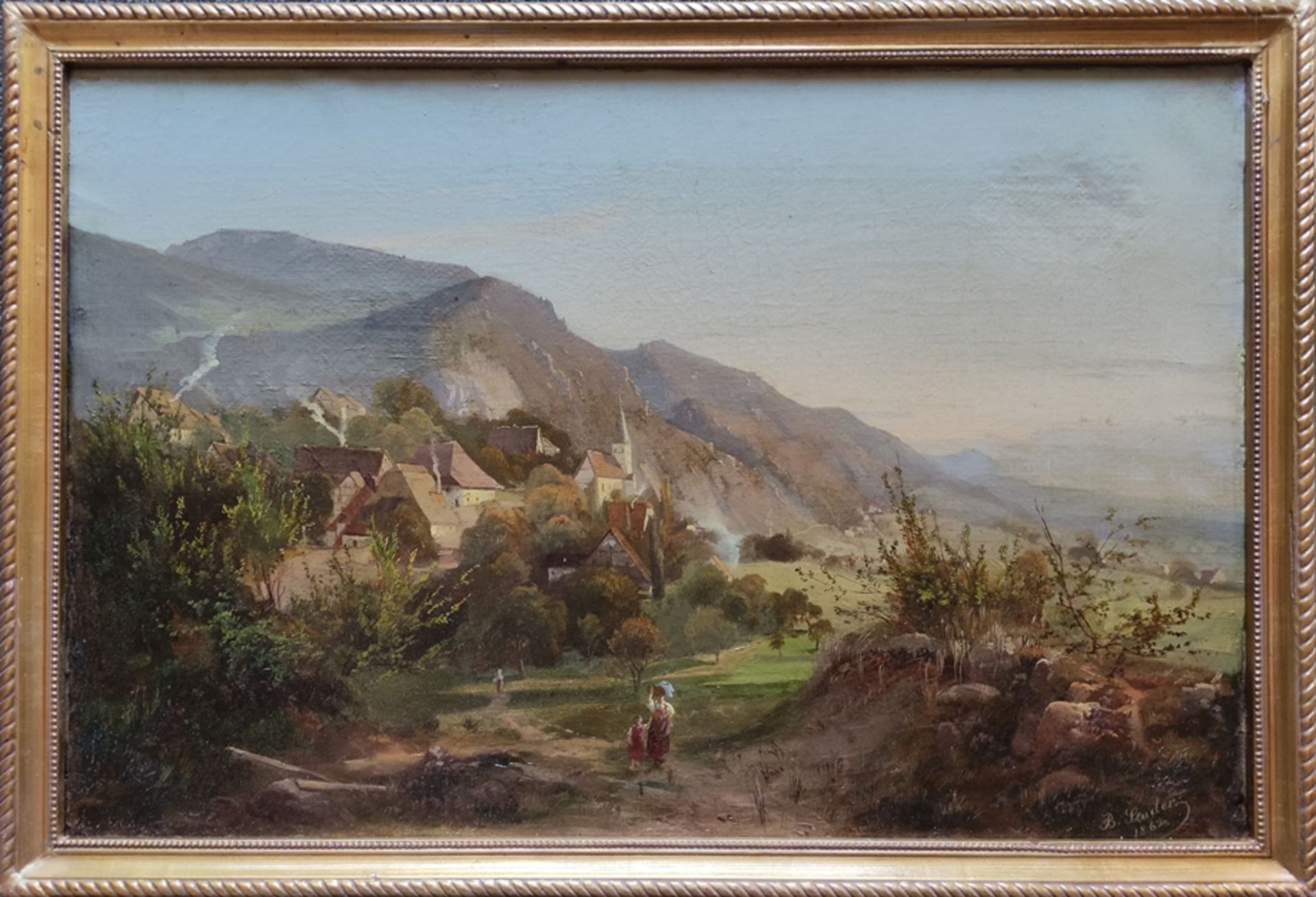 Studer, Bernhard (1832 Gunzgen - 1868 München) "Berglandschaft mit kleinem Städtchen" und Personens - Bild 2 aus 4