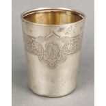 Mug, silver 800, Germany, 63g, smooth wall with floral band, cartouche with initials in the centre,