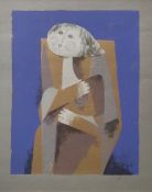 Briss, Sami (1930 Iasi, Rumänien) "Blue Madam", 1985, Farbseriegrafie auf grauem Papier, stilisiert