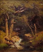 Funk, Heinrich (1807 - 1877) "Bachlandschaft", kleiner Flusslauf umgeben von Bäumen, frühsommerlich