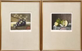 Inanger, Wolfgang (1936-2007 Traunstein) Paar Grafiken, einmal "Die Äpfel", Stillleben mit zwei grü