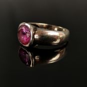 Moderner Silber-Ring, Goldschmiedearbeit, Silber 925, 7,88g, mittig runder facettierter rosa Schmuc
