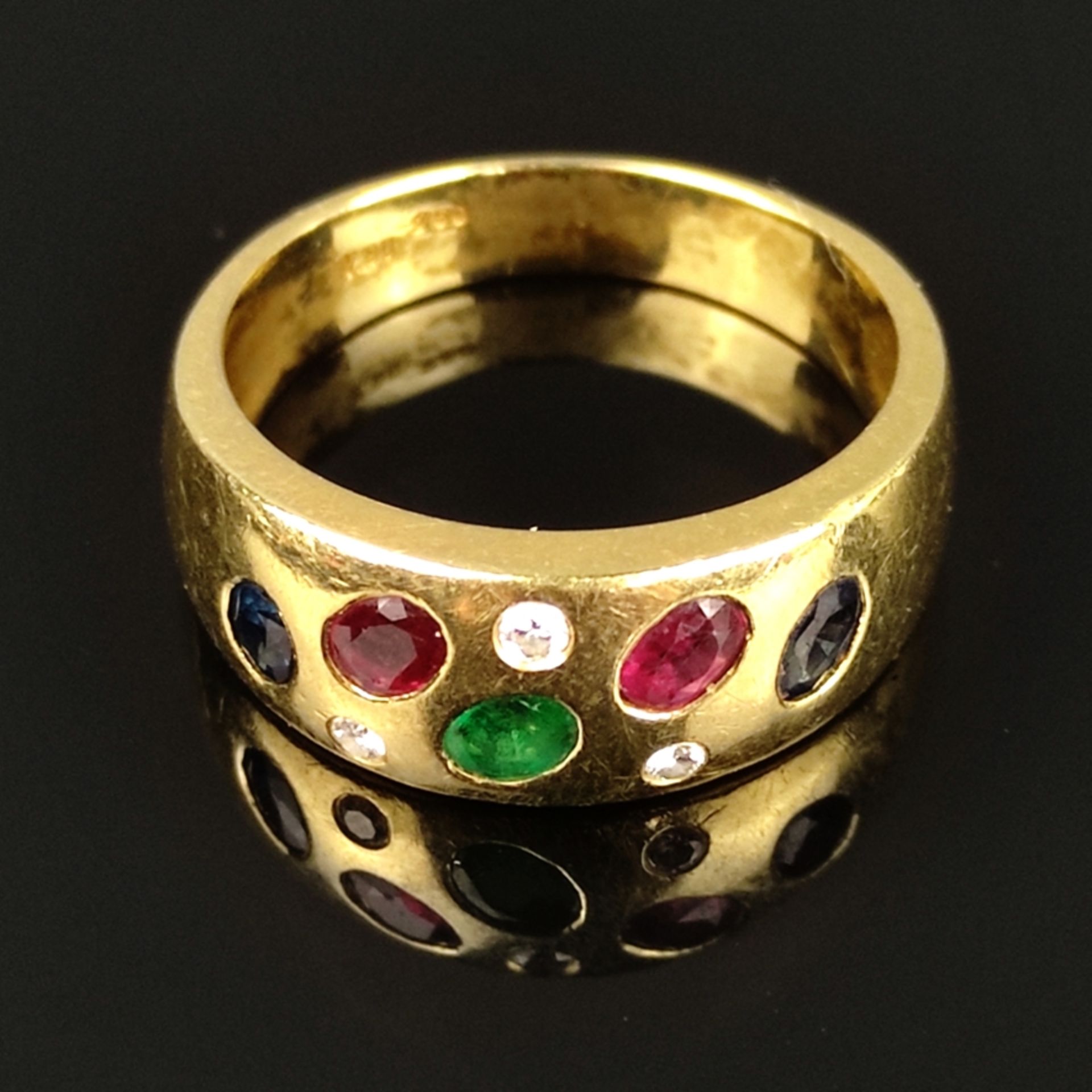 Vintage-Ring, 750/18K Gelbgold (punziert), Gesamtgewicht 6,4g, verbreiterte Vorderseite mit zwei ov - Bild 2 aus 3