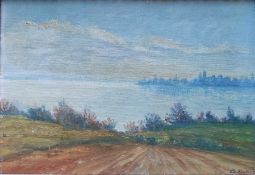 Endres, Gerdrud (1876 Rastatt - 1950 Konstanz) "Blick auf den Bodensee", Öl auf Platte, rechts unte