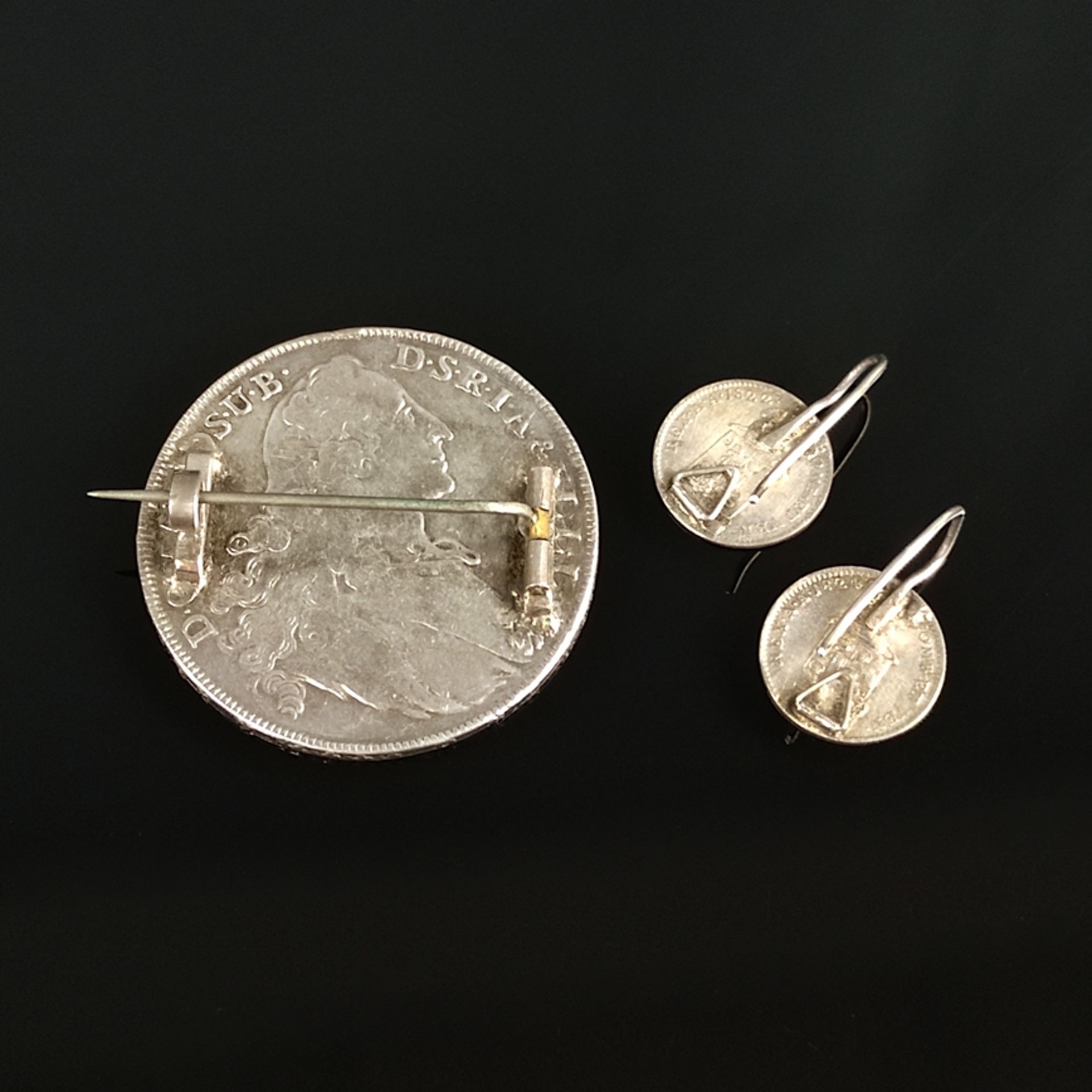 Antikes Schmuckset, bestehend aus Münz-Ohrringen und -Brosche, Silber aus Münzen von Kaiser Franz v - Bild 4 aus 4