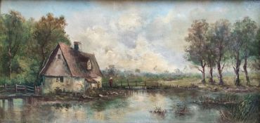 Englischer Landschaftsmaler (19./20. Jahrhundert) "Flusslandschaft mit einem kleinen Bauernhaus", m
