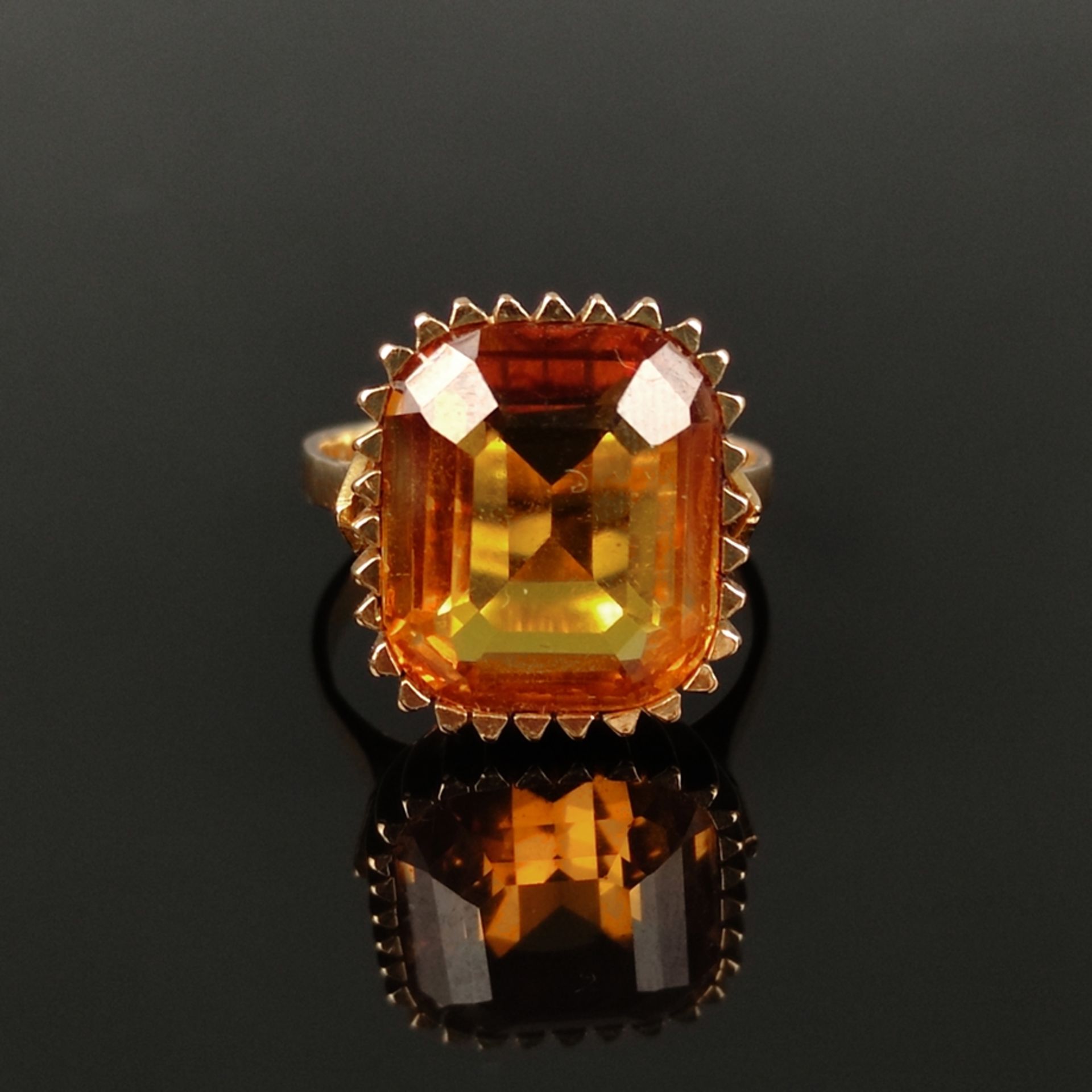 Zitrin-Ring, 750/18K Gelbgold (punziert), Gesamtgewicht 7,15g, mittig von modernen Krappen eingefas - Bild 2 aus 4