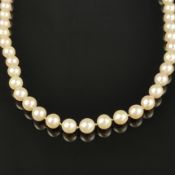 Perlenkette, 750/18K Weißgold (punziert), feine Perlenkette, weiße Perlen mit zart apricotfarbenem 