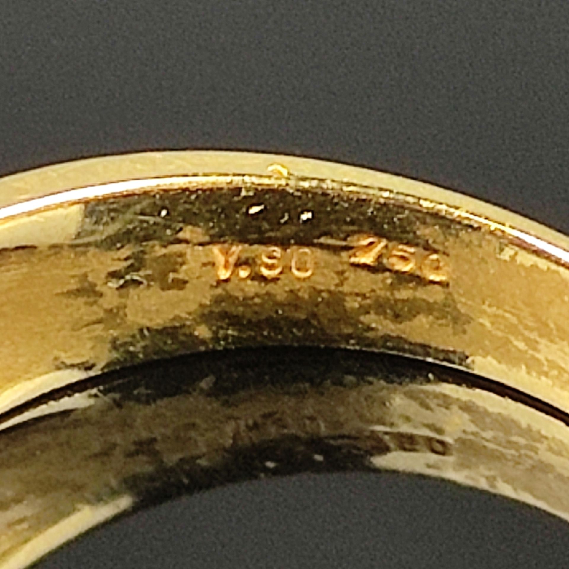 Vintage-Ring, 750/18K Gelbgold (punziert), Gesamtgewicht 6,4g, verbreiterte Vorderseite mit zwei ov - Bild 3 aus 3