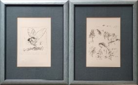 Chagall, Marc (1887 Witebsk - 1985 Saint-Paul-de-Vence) Paar Grafiken "Hommage à Bella", einmal die