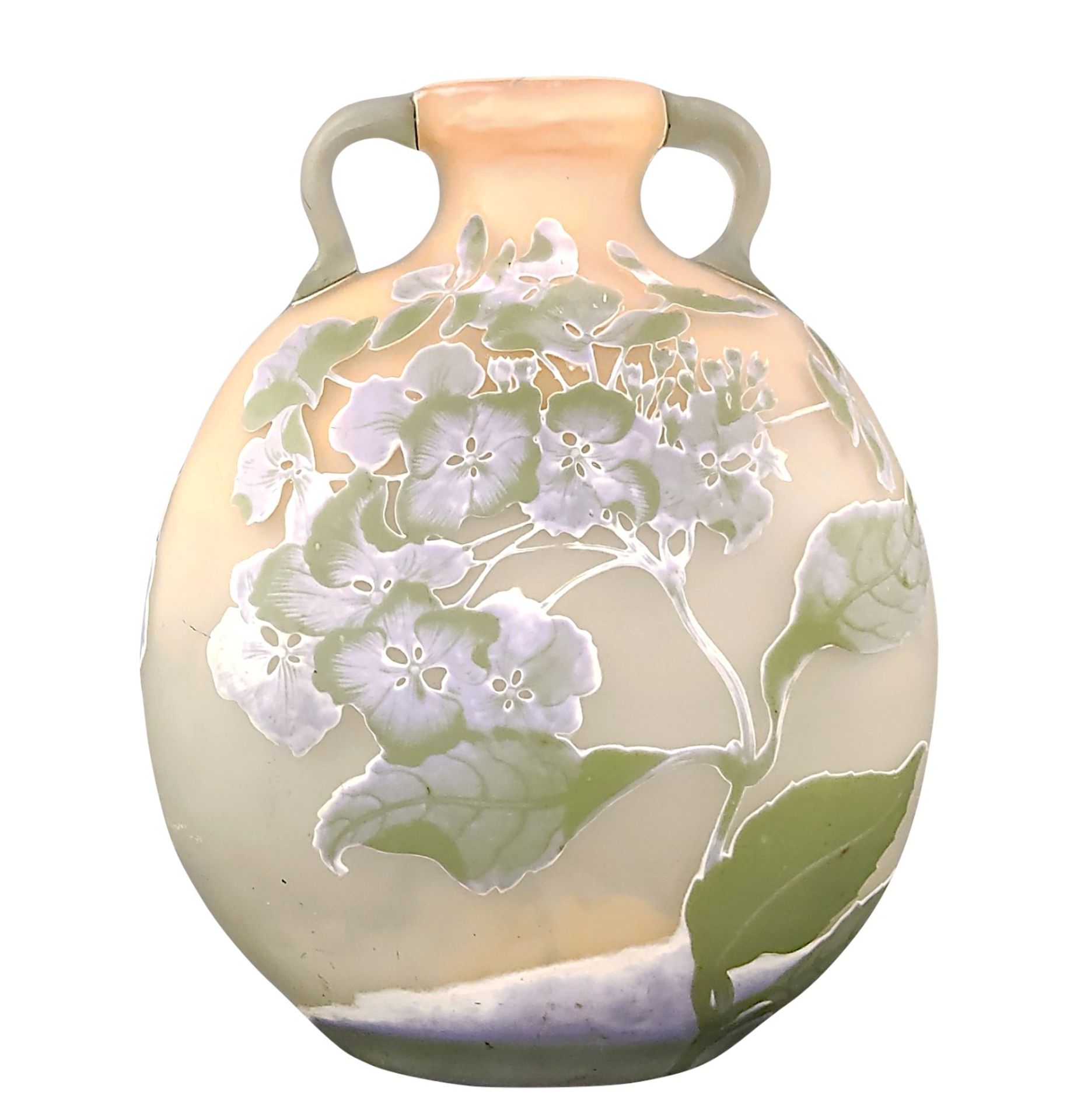 Large art nouveau double handle vase "Groseilles", Emile Gallé, oval form with flattened sides, ind