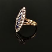 Art Déco Saphir-Brillant-Ring, 585/14K Gelbgold (getestet), Gesamtgewicht 4,08g, linsenförmig, mitt