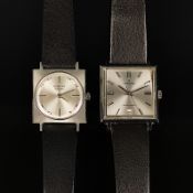 Zwei Armbanduhren, Invicta, eine Automatik, rechteckiges Gehäuse mit Indizes und Datumsanzeige bei 
