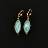 Aquamarin-Gold-Ohrringe, 375/9K Gelbgold (punziert), Gesamtgewicht 5,64g, ovale Aquamarine in Gelbg