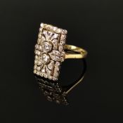 Exklusiver Art Déco Brillant Ring, 585/14K Gelb-/Weißgold (getestet), Gesamtgewicht 4,46g, mittig z