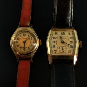 Zwei Armbanduhren, Junghans, eine rundes Ziffernblatt mit arabischen Ziffern, Handaufzug, Kaliber J