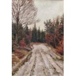 Esser, Heinz (1892 Düsseldorf - ?) "Wintersanfang", Waldweg in vorwinterlicher Stimmung, Öl auf Lei