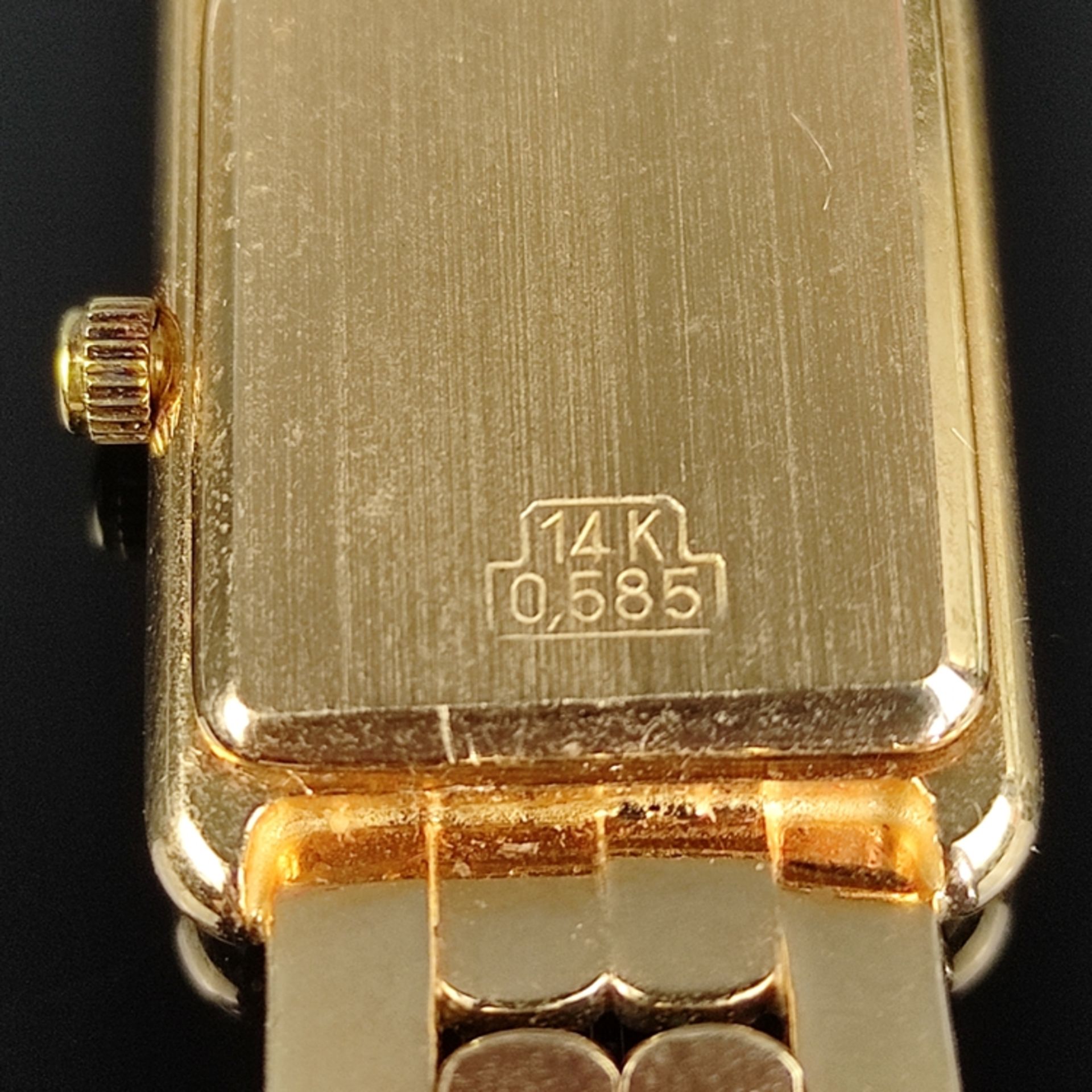 Armbanduhr, Genève, 585/14K Gelbgold, Gesamtgewicht 33g, Quarz-Werk, rechteckiges Ziffernblatt mit  - Bild 3 aus 3