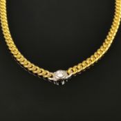 Brillant-Gold-Collier, 585/14K Gelbgold, Gesamtgewicht 36,7g, mittig Diamant im Brillant-Schliff, 0