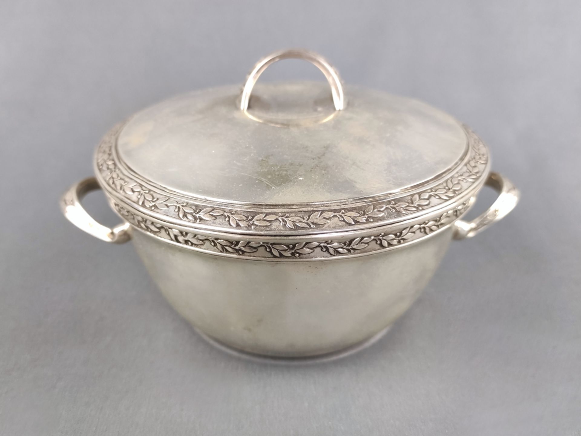 Elegant lidded box with two handles, 835 silver, Netherlands, hallmarked "Z II", after 1953, finely