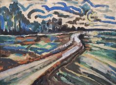 Breinlinger, Hans (1888 - 1963 Konstanz) "Abstrahierend" mit Sonne, abstrakte Landschaft in Blau-, 