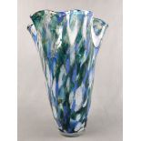 Murano vase, napkin vase, wavy opening flared to the top, with enamels in shades of blue, height 26