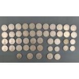 Coin assortment, 47 coins, Reich coins, consisting of 5 RM: 28x Paul von Hindenburg (1x1939, 2x1938