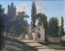 Künstler des 19. Jahrhundert "Ansicht eines Anwesens", wohl Frankreich, umkreist von Bäumen und ein