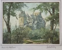 Möhl, Hugo (1893 Düsseldorf - 1974 Wittlich) "Burgansicht", Burg auf einer Anhöhe, umgeben von eine