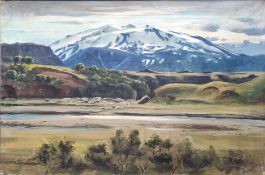 Eyfells, Eyjolfur J. (1886 - 1997 Island) "Isländische Landschaft" mit verschneitem Vulkan, rechts 