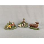 Three figurines/ groups of figurines, 19th century, terracotta, colourfully painted, consisting of 
