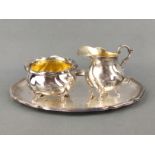 Milk/Sugar on tray, silver 835, 305g, Wilkens, gilt interior, height milk jug 7cm, dimensions tray 