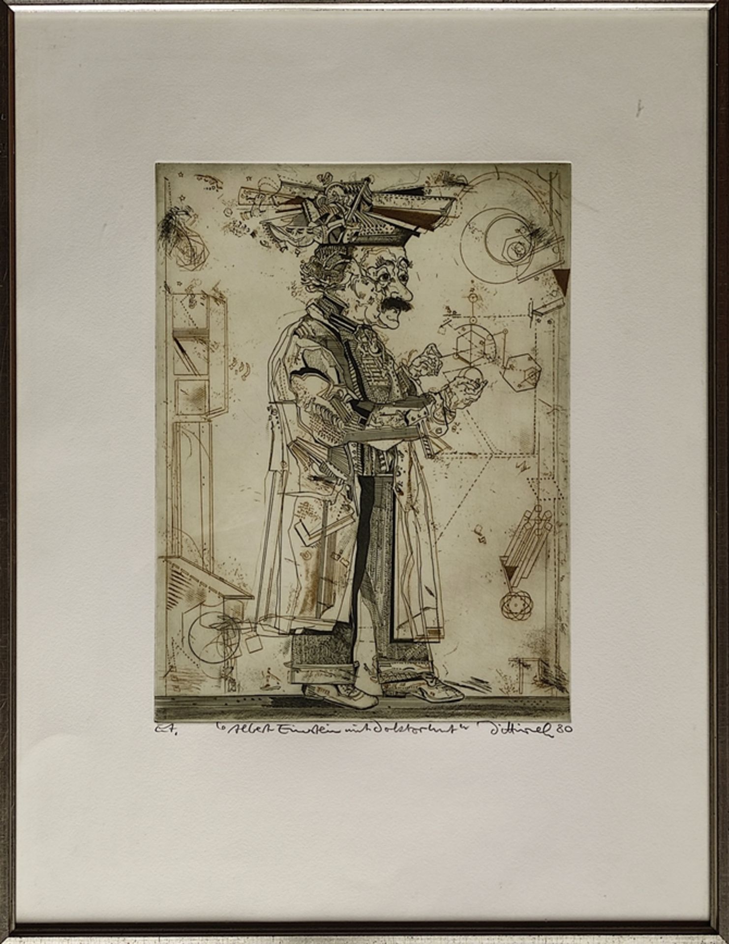 Dittrich, Simon (1940 Teplitz-Schönau) "Albert Einstein mit Doktorhut", Radierung, e.A. (Épreuve d' - Bild 2 aus 3