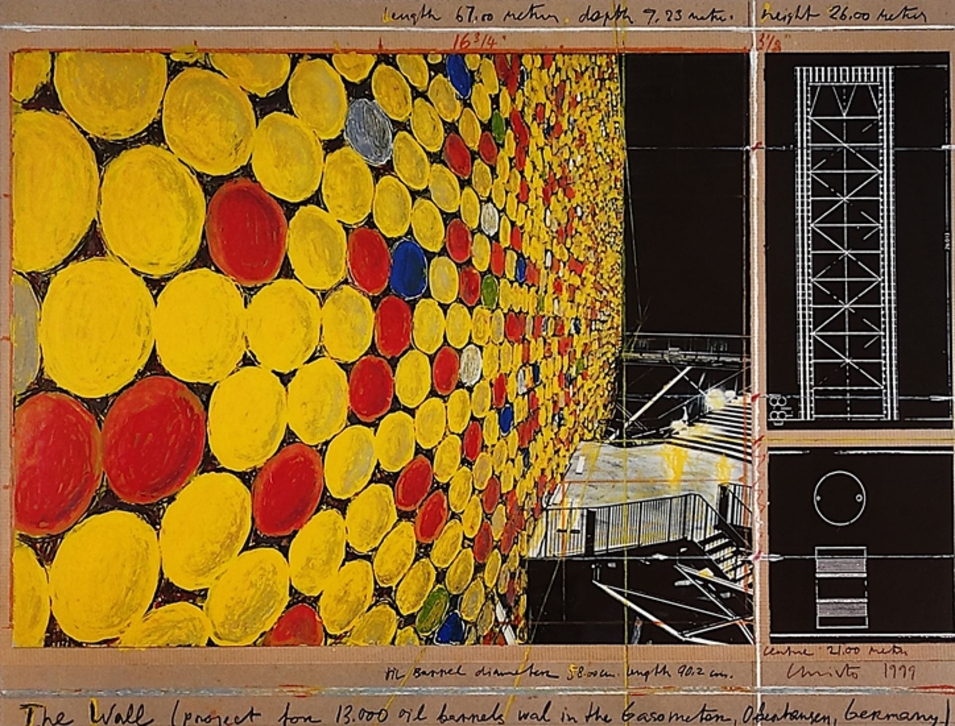 Christo (1935 Gabrowo - 2020 New York) "The Wall (1999)", Offset-Druck, unten rechts signiert, 60x7