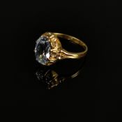 Aquamarin-Gold-Ring, 585/14K Gelbgold (punziert), Gesamtgewicht 2,5g, mittig oval facettierter Aqua