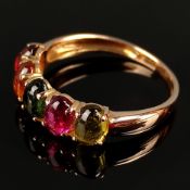 Multicolour tourmaline gold ring, 585/14K rose gold, total weight 2.72g, narrow ring band set with 