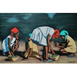 Dambreville, Claude (1934 Port-au-Prince - 2021) "Children collecting fruit", oil on canvas, signed