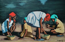 Dambreville, Claude (1934 Port-au-Prince - 2021) "Kinder beim Früchte auflesen", Öl auf Leinwand, r