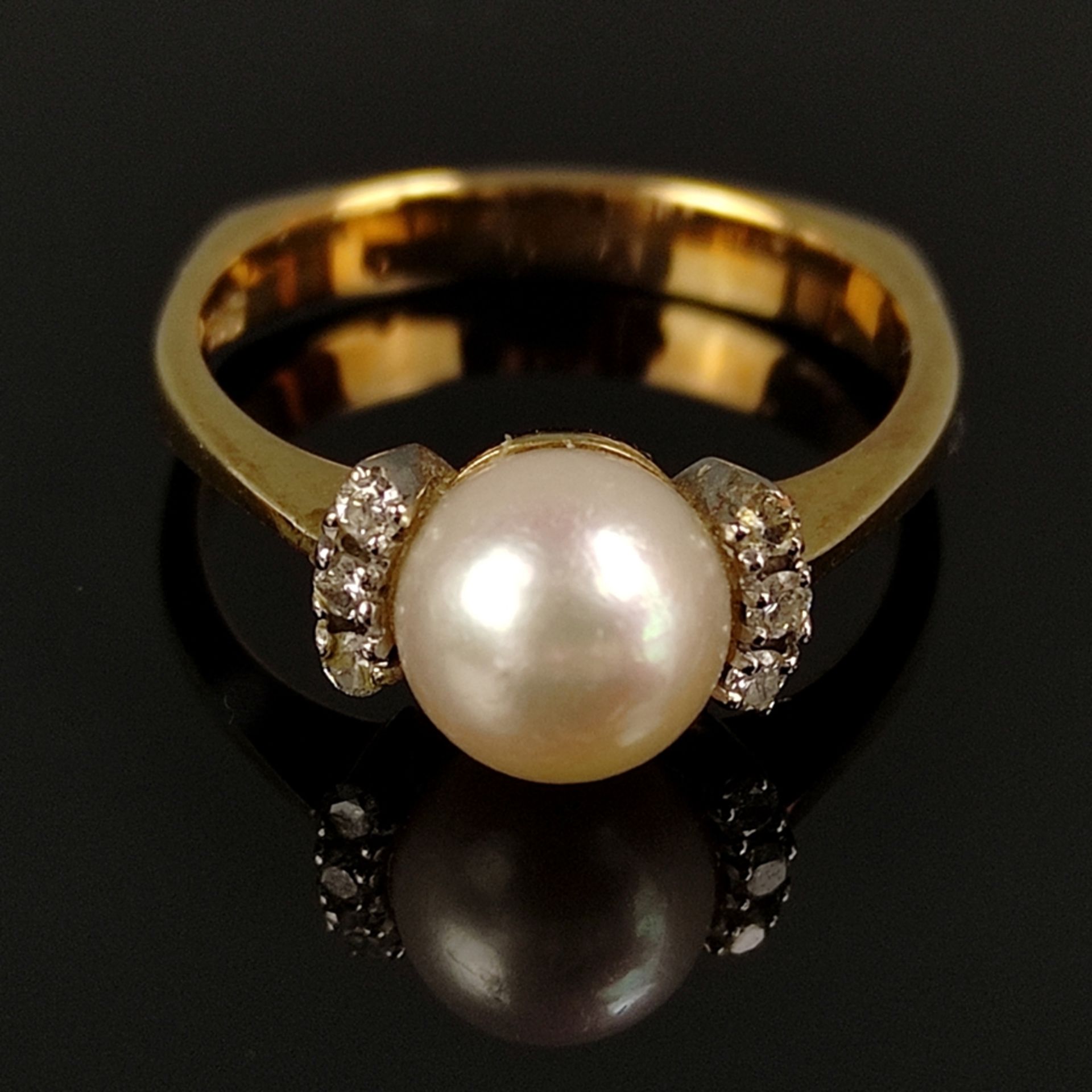 Perlen-Lot, 2 Teile, bestehend aus Ring, 585/14K Gelbgold (punziert), 4g, mittig Perle von einem Du - Bild 4 aus 5