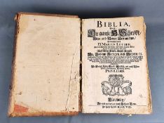 Antike Lüneburger "Biblia Germanica", mit zahlreichen Holzschnitten, 1708, gestaltetes Titelblatt: 