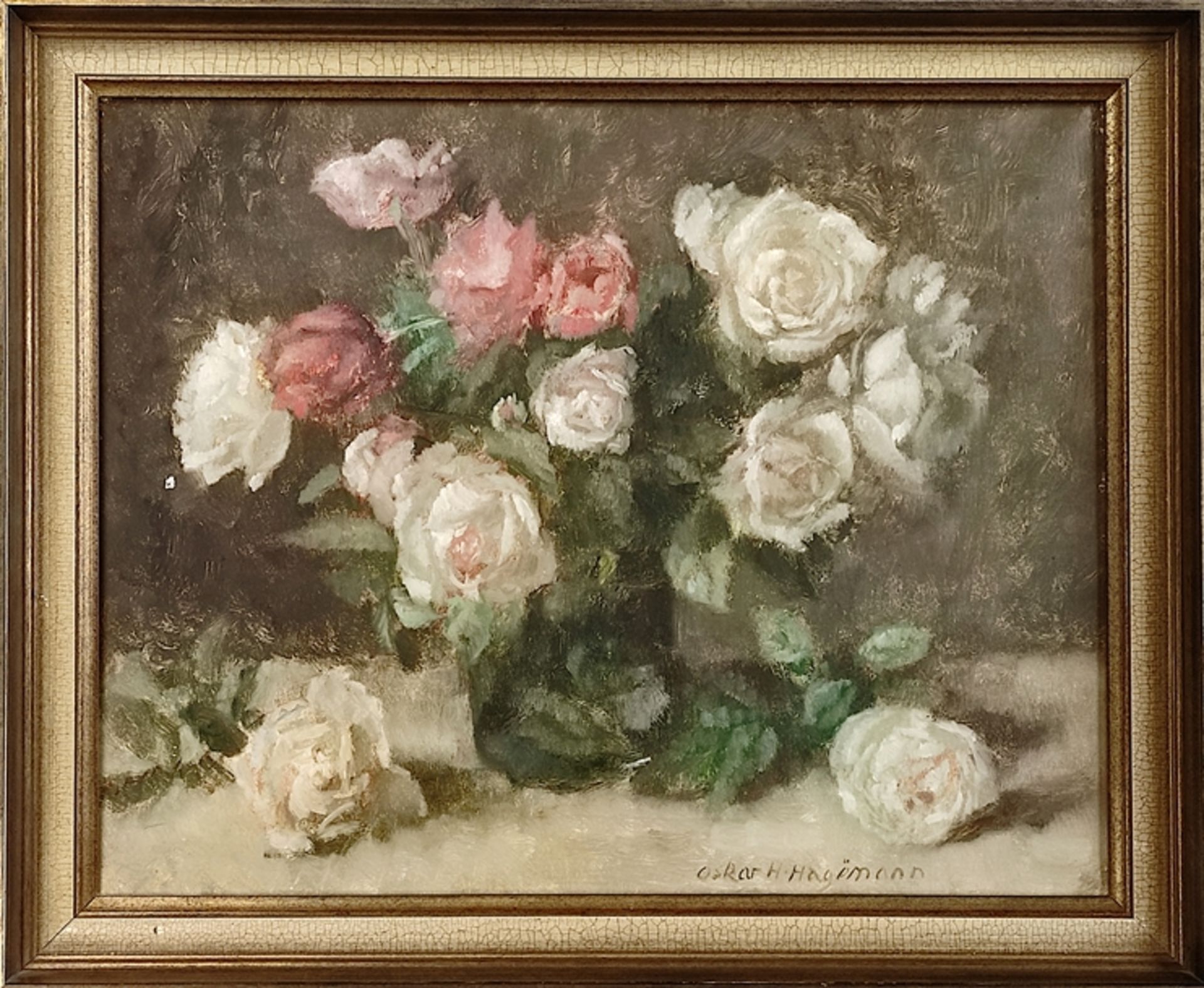 Hagemann, Oskar H. (1888 Holoubkov - 1984 Karlsruhe) "Floral Still Life" with roses in vase, oil on - Image 2 of 5