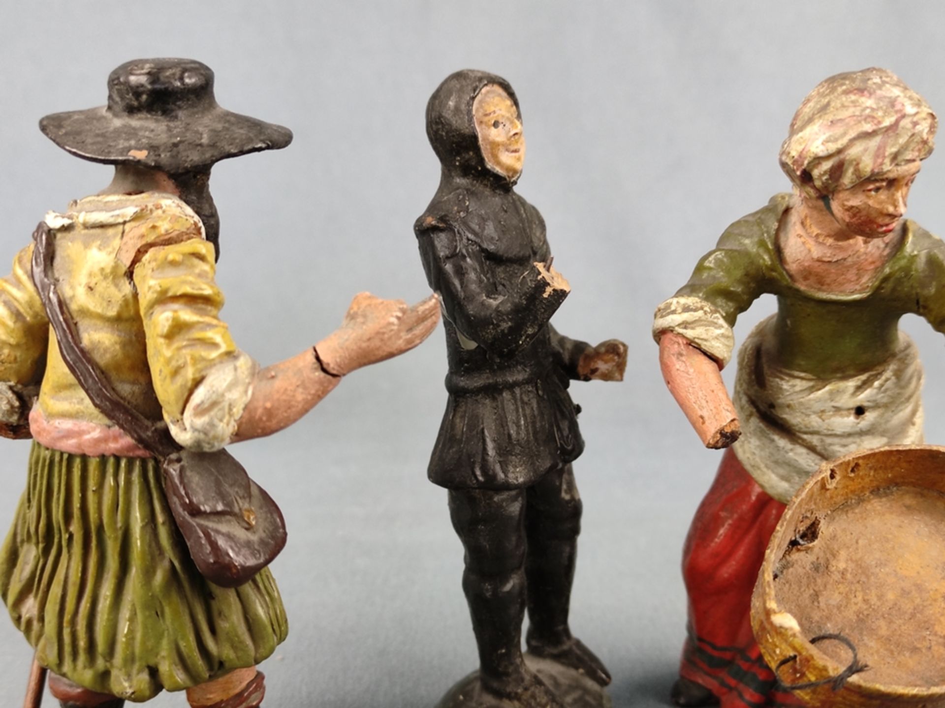 15 figurines, 19th century, terracotta, colourfully painted, one signed on base J: Göth., height of - Image 7 of 7