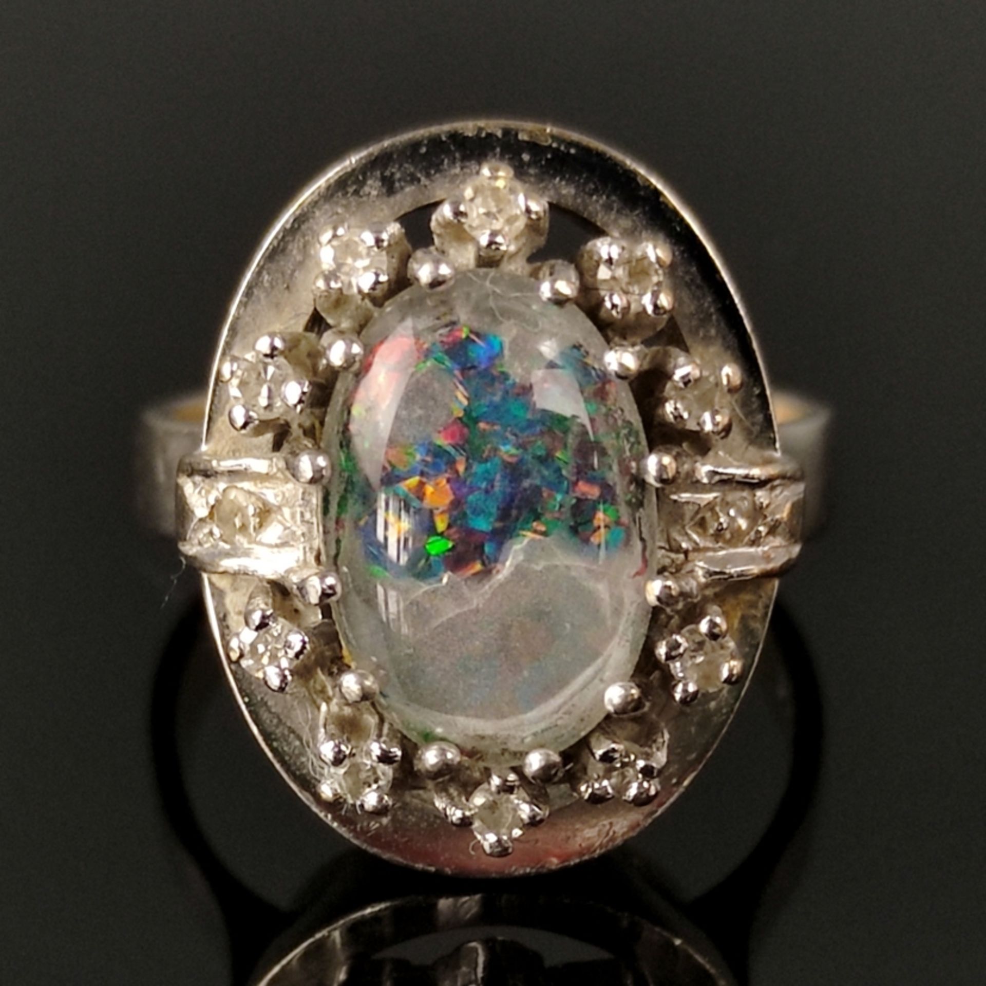 Opal-Brillantring, 585/14K Weißgold (punziert), 6,13g, Opal auf Matrix als ovaler Cabochon geschlif - Bild 2 aus 3
