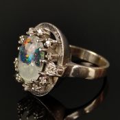 Opal diamond ring, 585/14K white gold (hallmarked), 6.13g, opal cut on matrix as an oval cabochon, 