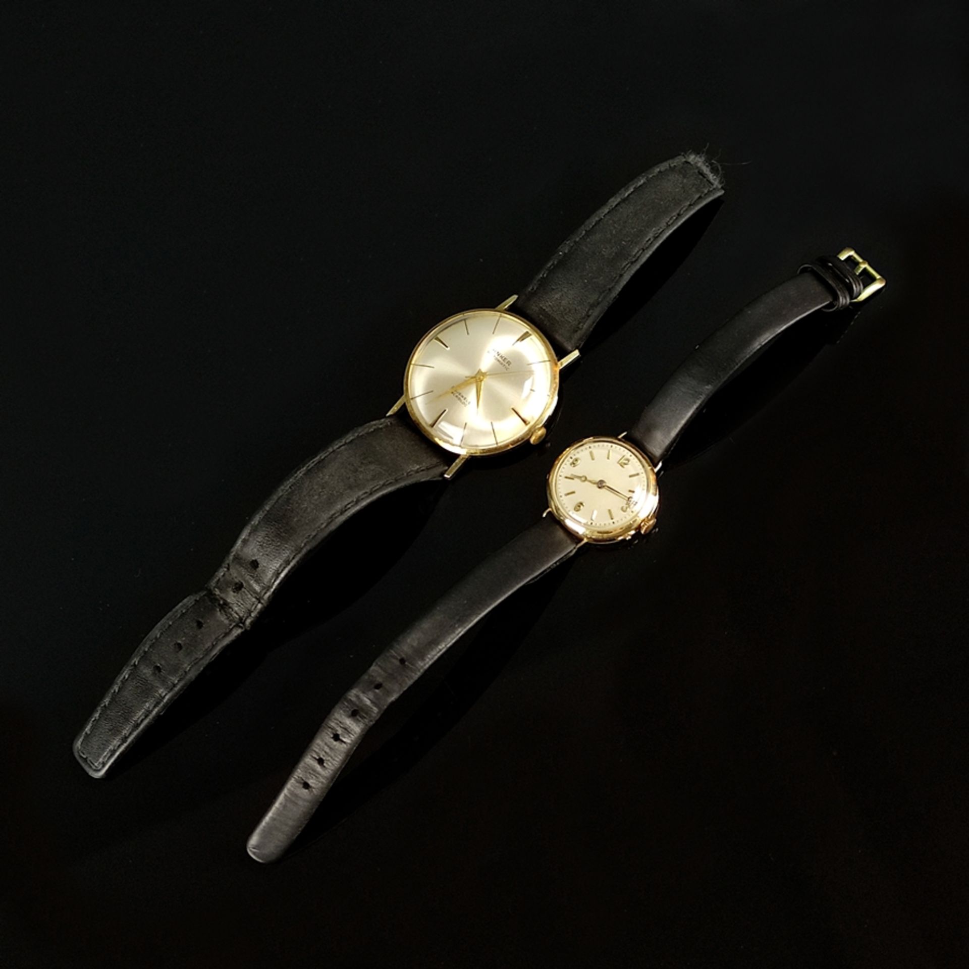 Two wristwatches, consisting of Anker automatic, round dial, diameter without crown 34mm, case 585/ - Image 2 of 4