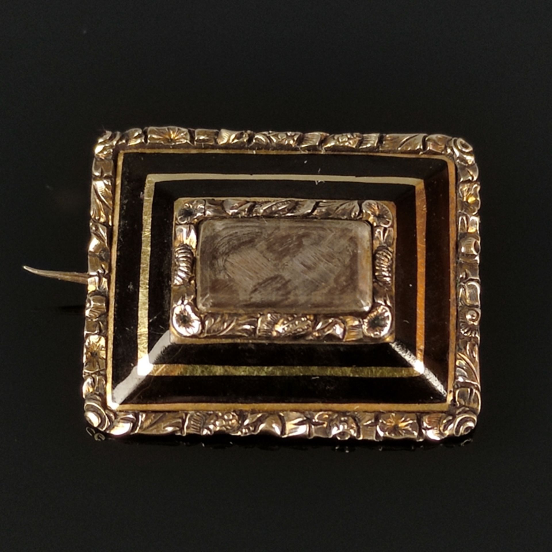 Biedermeier-Haarbrosche, 333/8K Gelbgold (getestet), 7,17g, England, 1845, rechteckige Form mit sch