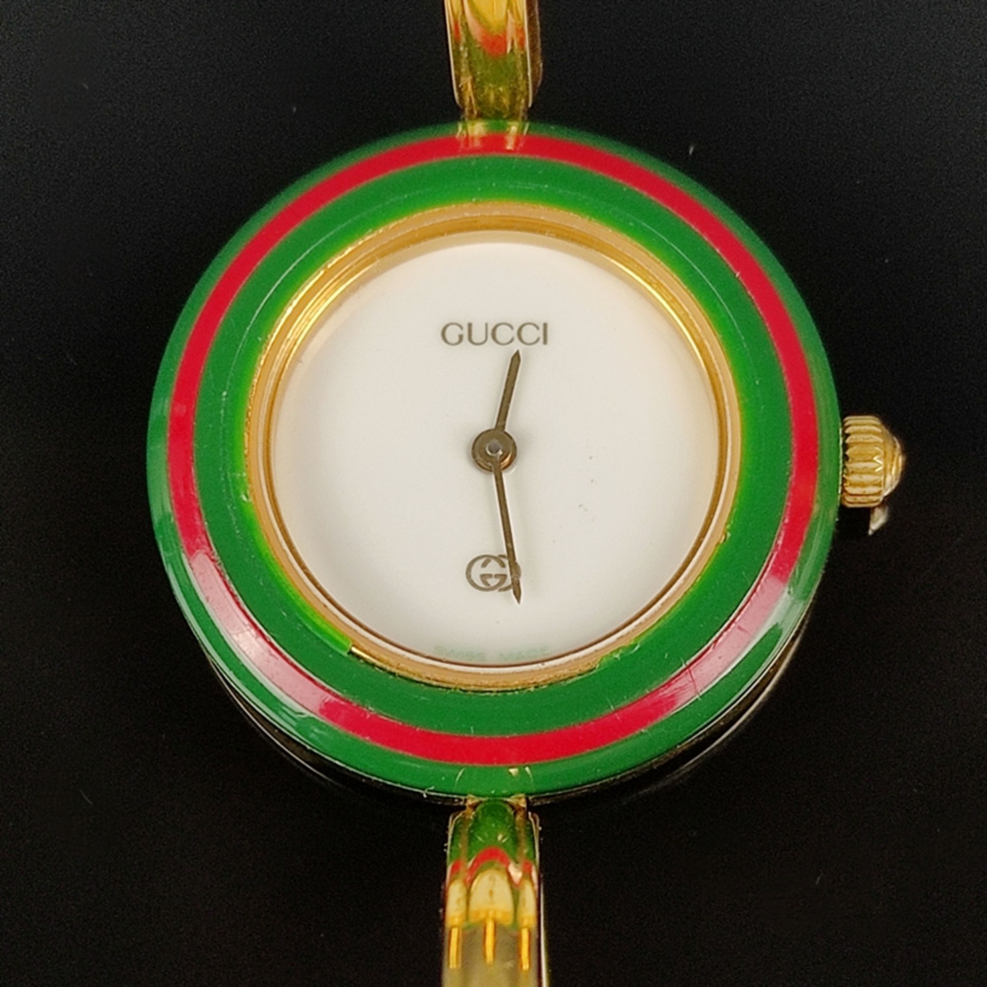 Gucci Vintage-Armbanduhr, Modell 11/12, in Originaletui, anbei insgesamt 12 Wechsellünetten, alle g - Bild 4 aus 4