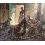 Leysing, Piet (1885 - 1933 Düsseldorf) attributed "Fishermen mending nets", sitting in a parlour, o