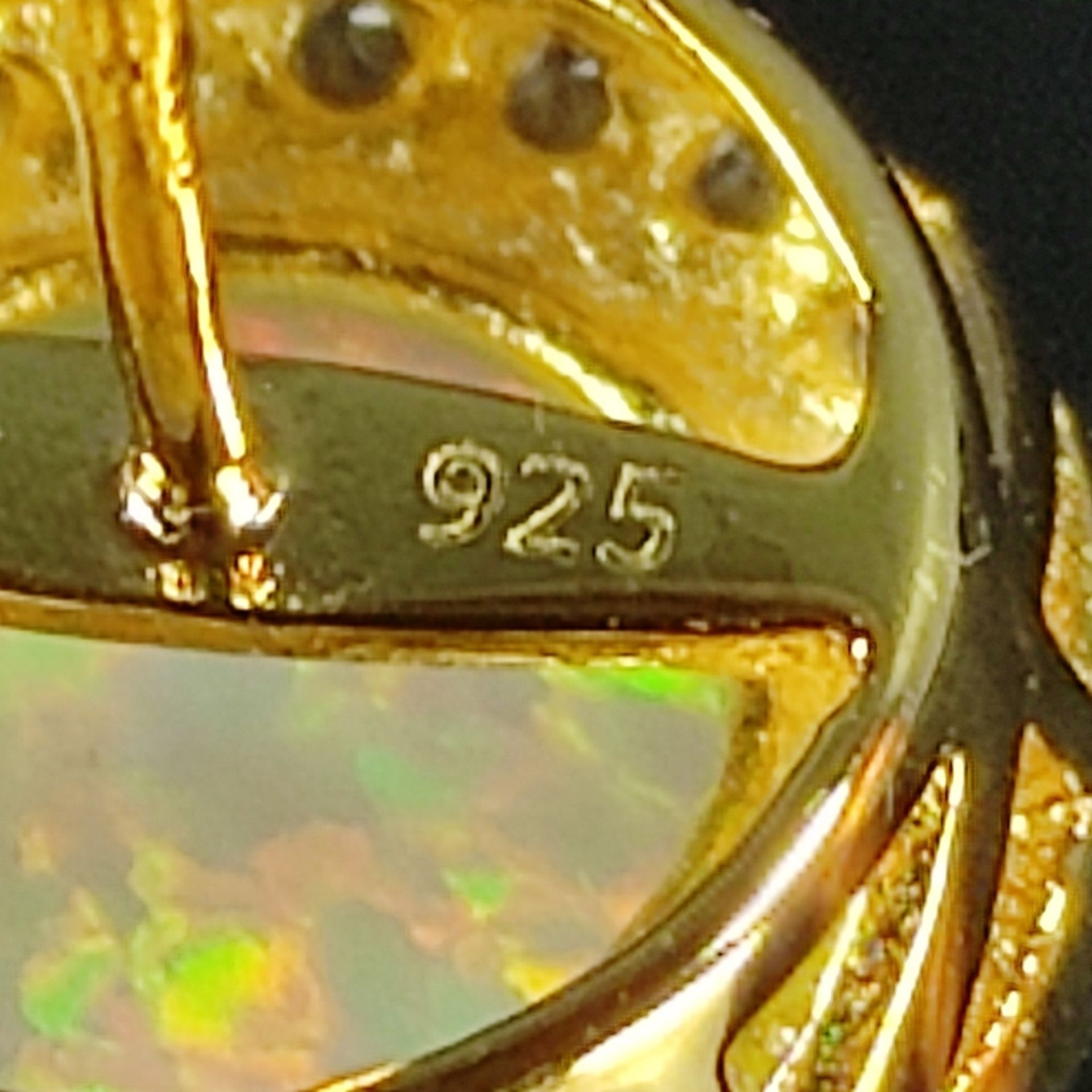 Opal-Ohrstecker mit Perlen, Silber 925 in 585/14K Gelbgold vergoldet, Gesamtgewicht 4,3g, Ohrstecke - Bild 2 aus 2